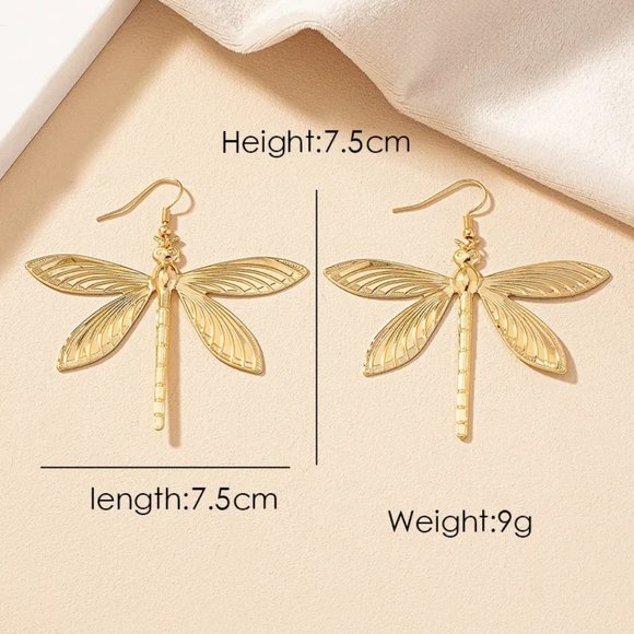 14K Gold Plated Dragonfly Boho Dangle Earrings NEW - Picture 5 of 6